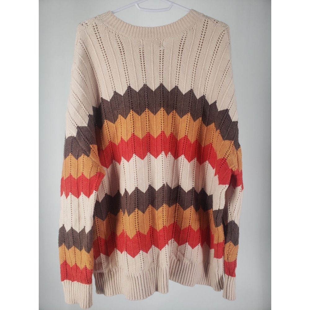Ces Femme Colorful‎ Geometric Striped Oversized Knitted Sweater Loose Fit Sz S - Picture 4 of 9